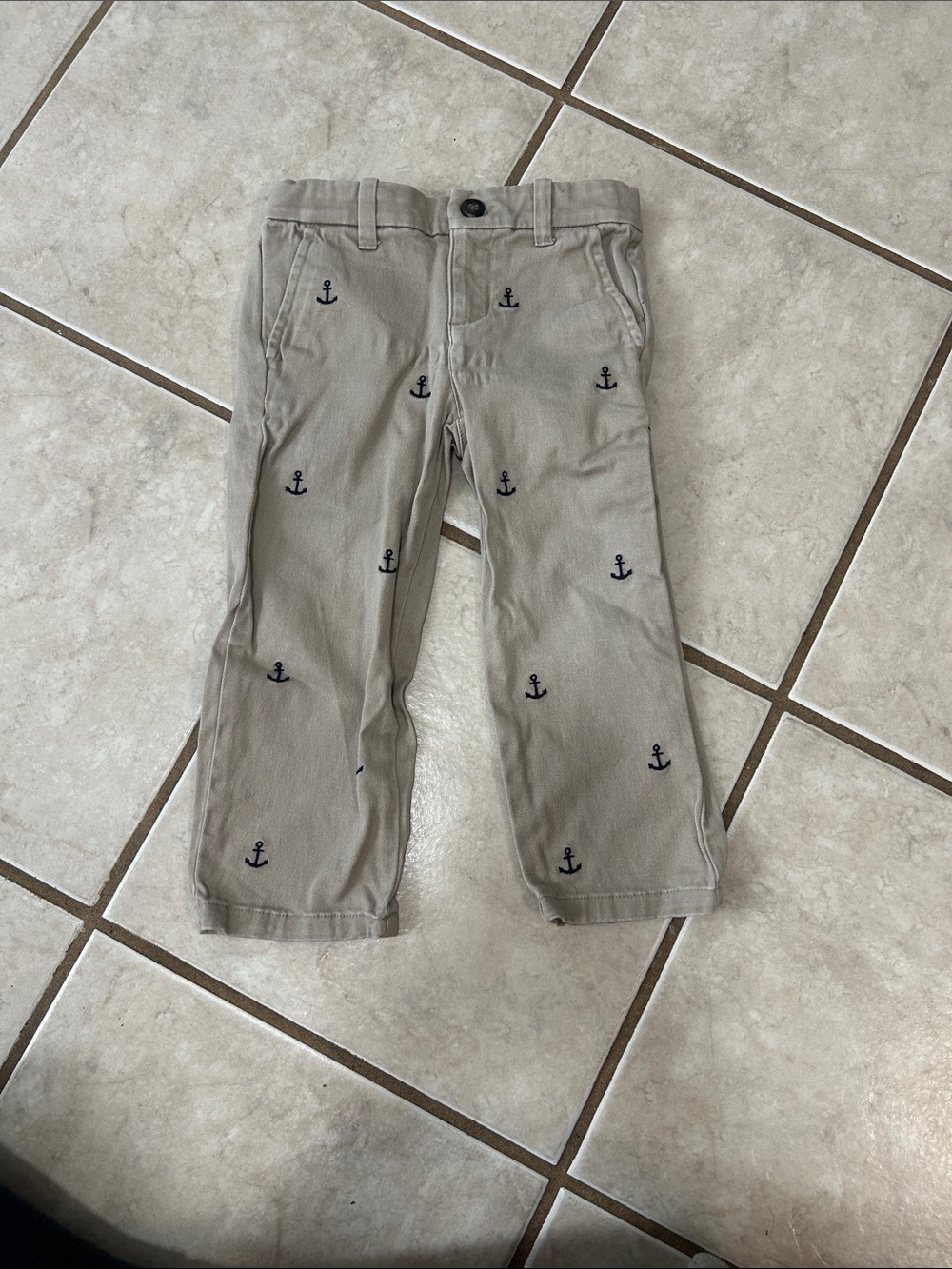 Janie and Jack Tan Chinos with Navy Anchor Embroidery
